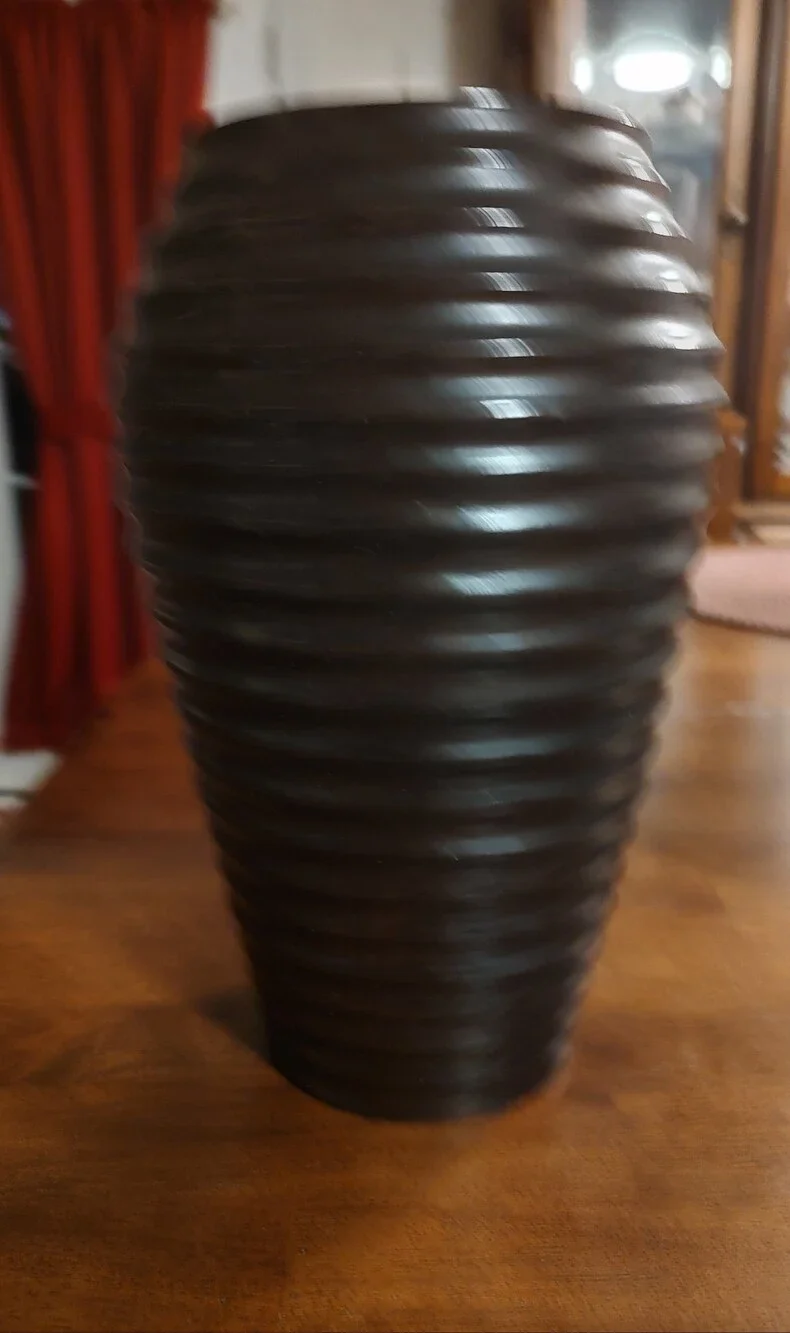 Elegant Ribbed Black Wood Vase - Home Accents